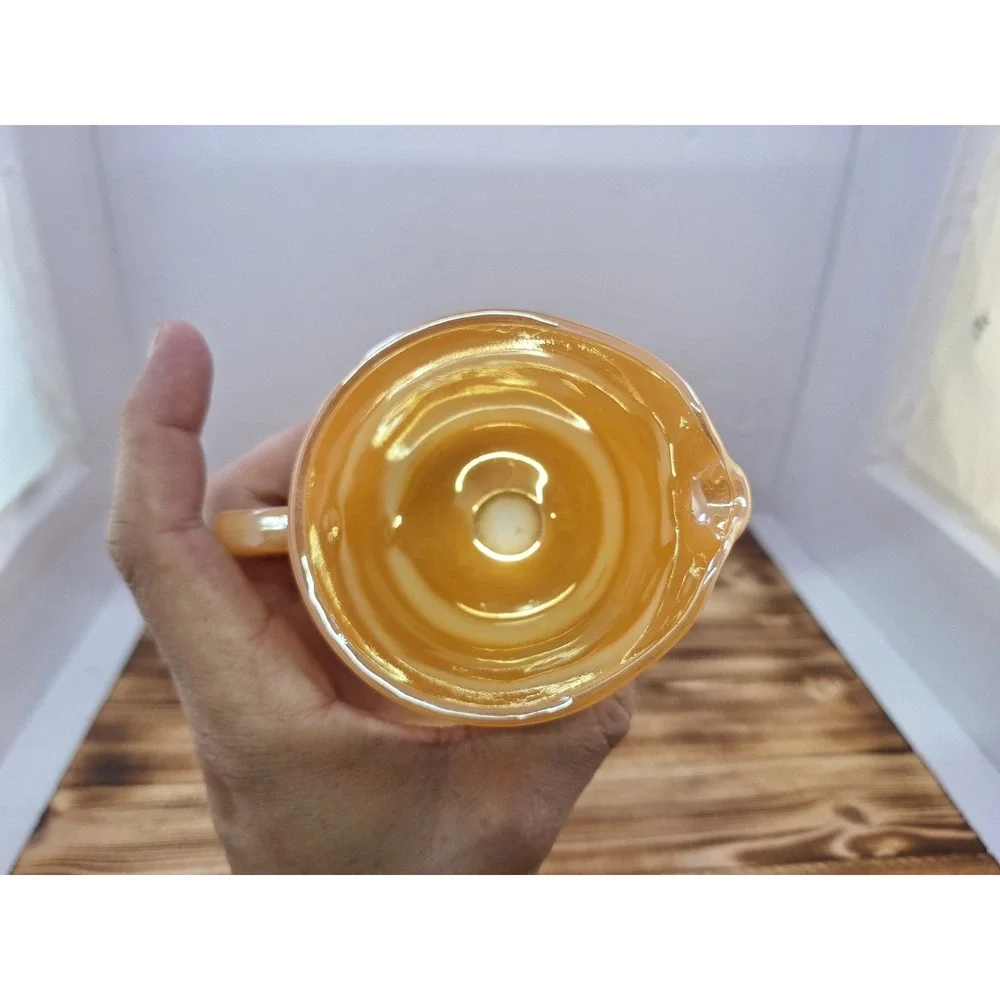 FIRE KING OVEN WARE PEACH LUSTER LAUREL LEAF SUGAR BOWL AND CREAMER‎